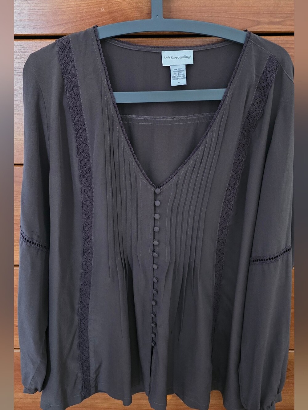 Soft Surroundings Dark Brown V-Neck Button Front Blouse
